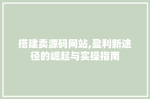 搭建卖源码网站,盈利新途径的崛起与实操指南 搭建卖源码网站,盈利新途径的崛起与实操指南 必应SEO