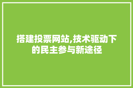 搭建投票网站,技术驱动下的民主参与新途径 搭建投票网站,技术驱动下的民主参与新途径 神马SEO