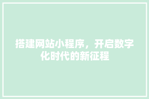 搭建网站小程序，开启数字化时代的新征程 搭建网站小程序，开启数字化时代的新征程 百度SEO