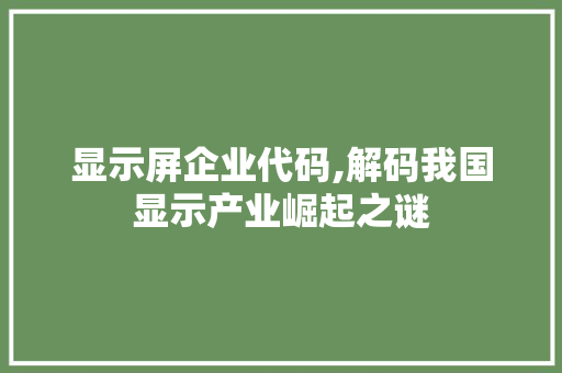 显示屏企业代码,解码我国显示产业崛起之谜 显示屏企业代码,解码我国显示产业崛起之谜 网站建设公司