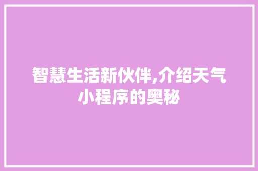 智慧生活新伙伴,介绍天气小程序的奥秘 神马SEO 智慧生活新伙伴,介绍天气小程序的奥秘 智慧生活新伙伴,介绍天气小程序的奥秘 神马SEO
