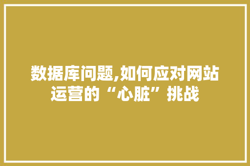 数据库问题,如何应对网站运营的“心脏”挑战 数据库问题,如何应对网站运营的“心脏”挑战 神马SEO