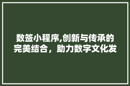 数签小程序,创新与传承的完美结合，助力数字文化发展 数签小程序,创新与传承的完美结合，助力数字文化发展 网站建设公司