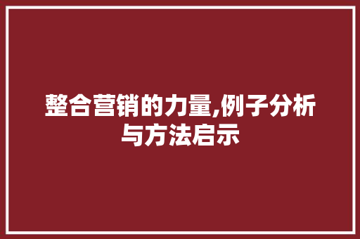 整合营销的力量,例子分析与方法启示 整合营销的力量,例子分析与方法启示 SEO关键词