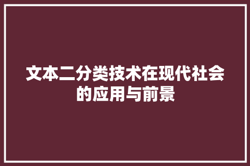 文本二分类技术在现代社会的应用与前景 文本二分类技术在现代社会的应用与前景 SEO关键词