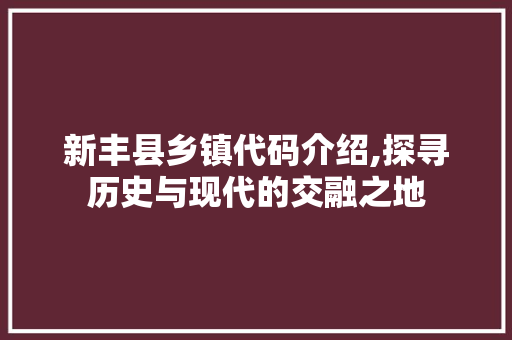 新丰县乡镇代码介绍,探寻历史与现代的交融之地