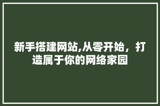 新手搭建网站,从零开始，打造属于你的网络家园 新手搭建网站,从零开始，打造属于你的网络家园 网站建设公司