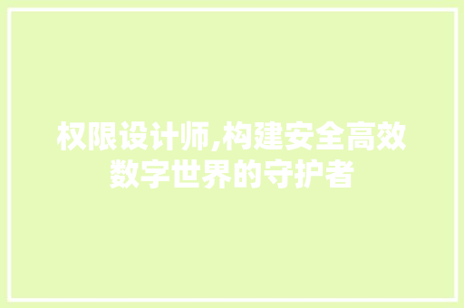 权限设计师,构建安全高效数字世界的守护者 权限设计师,构建安全高效数字世界的守护者 网站建设公司