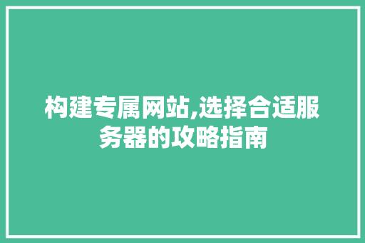 构建专属网站,选择合适服务器的攻略指南 构建专属网站,选择合适服务器的攻略指南 必应SEO