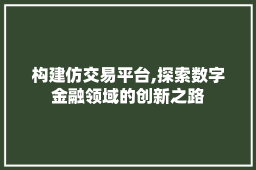 构建仿交易平台,探索数字金融领域的创新之路 构建仿交易平台,探索数字金融领域的创新之路 必应SEO