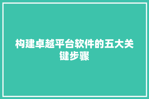 构建卓越平台软件的五大关键步骤 构建卓越平台软件的五大关键步骤 神马SEO