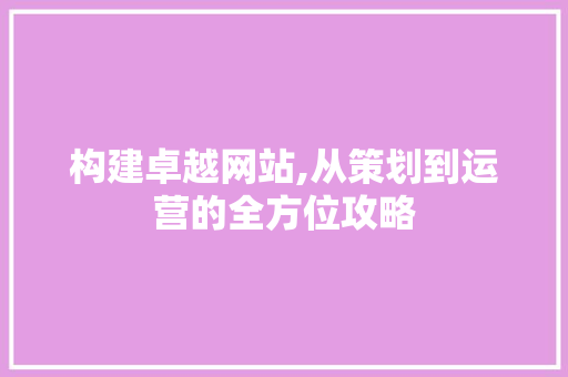 构建卓越网站,从策划到运营的全方位攻略 构建卓越网站,从策划到运营的全方位攻略 百度SEO