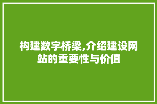 构建数字桥梁,介绍建设网站的重要性与价值 构建数字桥梁,介绍建设网站的重要性与价值 神马SEO