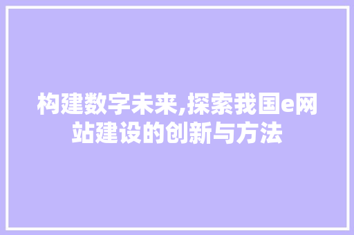 构建数字未来,探索我国e网站建设的创新与方法 构建数字未来,探索我国e网站建设的创新与方法 百度SEO