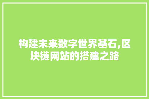 构建未来数字世界基石,区块链网站的搭建之路 构建未来数字世界基石,区块链网站的搭建之路 神马SEO