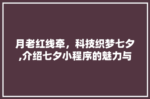 月老红线牵，科技织梦七夕,介绍七夕小程序的魅力与智慧 月老红线牵，科技织梦七夕,介绍七夕小程序的魅力与智慧 网站建设公司