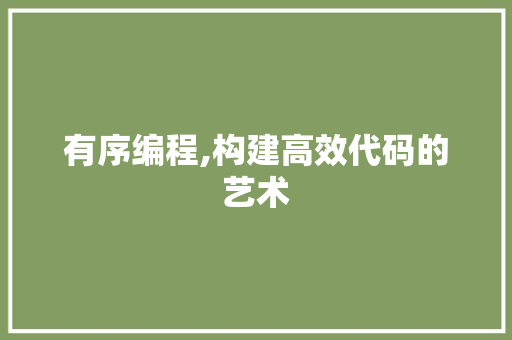 有序编程,构建高效代码的艺术 有序编程,构建高效代码的艺术 必应SEO