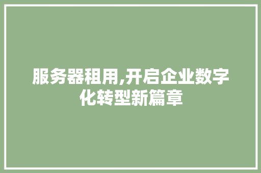 服务器租用,开启企业数字化转型新篇章 服务器租用,开启企业数字化转型新篇章 必应SEO