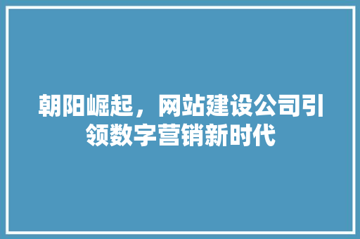 朝阳崛起，网站建设公司引领数字营销新时代 朝阳崛起，网站建设公司引领数字营销新时代 神马SEO
