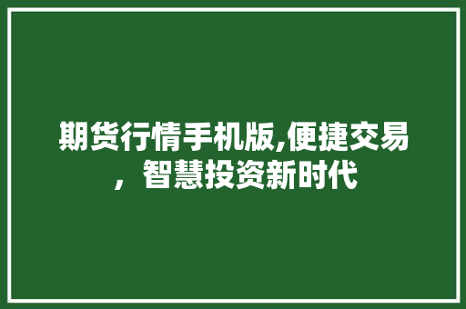 期货行情手机版,便捷交易，智慧投资新时代 期货行情手机版,便捷交易，智慧投资新时代 神马SEO