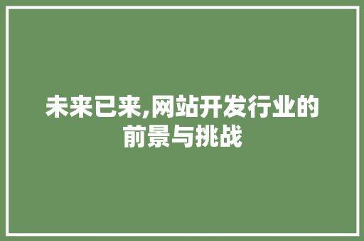 未来已来,网站开发行业的前景与挑战 未来已来,网站开发行业的前景与挑战 搜狗SEO