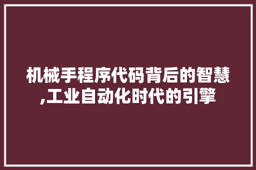 机械手程序代码背后的智慧,工业自动化时代的引擎 机械手程序代码背后的智慧,工业自动化时代的引擎 神马SEO