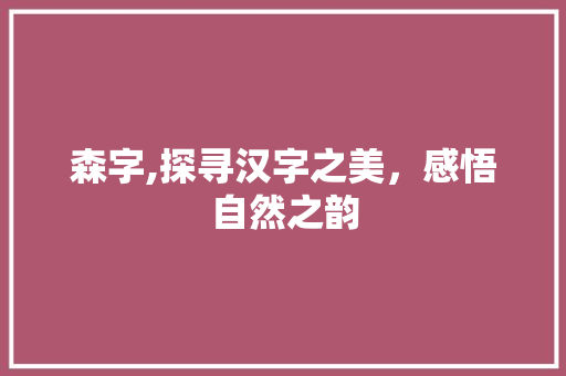 森字,探寻汉字之美，感悟自然之韵 森字,探寻汉字之美，感悟自然之韵 神马SEO