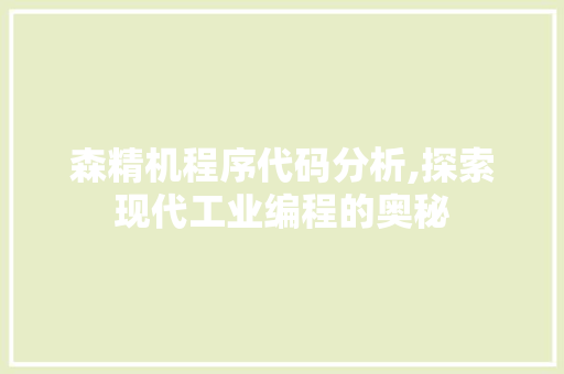 森精机程序代码分析,探索现代工业编程的奥秘 森精机程序代码分析,探索现代工业编程的奥秘 网站建设公司