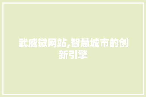 武威微网站,智慧城市的创新引擎 武威微网站,智慧城市的创新引擎 神马SEO