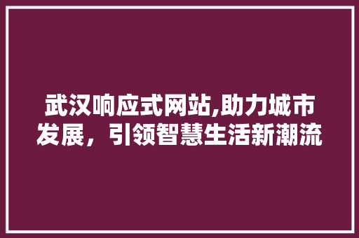 武汉响应式网站,助力城市发展，引领智慧生活新潮流 武汉响应式网站,助力城市发展，引领智慧生活新潮流 百度SEO