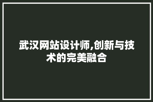 武汉网站设计师,创新与技术的完美融合