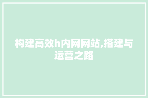 构建高效h内网网站,搭建与运营之路 构建高效h内网网站,搭建与运营之路 神马SEO