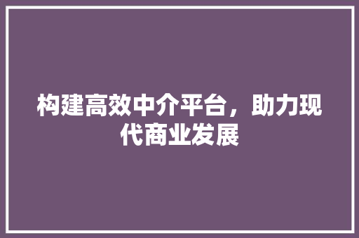 构建高效中介平台，助力现代商业发展 构建高效中介平台，助力现代商业发展 SEO关键词
