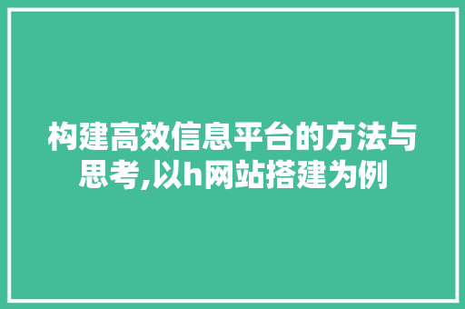 构建高效信息平台的方法与思考,以h网站搭建为例 构建高效信息平台的方法与思考,以h网站搭建为例 网站建设公司
