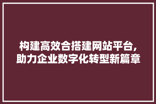 构建高效合搭建网站平台,助力企业数字化转型新篇章 构建高效合搭建网站平台,助力企业数字化转型新篇章 神马SEO