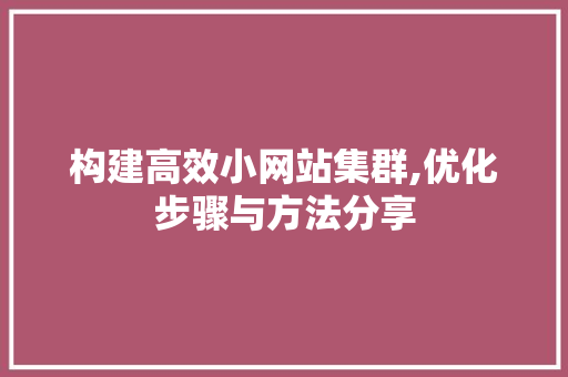 构建高效小网站集群,优化步骤与方法分享 构建高效小网站集群,优化步骤与方法分享 百度SEO