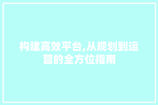 构建高效平台,从规划到运营的全方位指南 构建高效平台,从规划到运营的全方位指南 SEO关键词