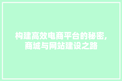 构建高效电商平台的秘密,商城与网站建设之路 构建高效电商平台的秘密,商城与网站建设之路 百度SEO