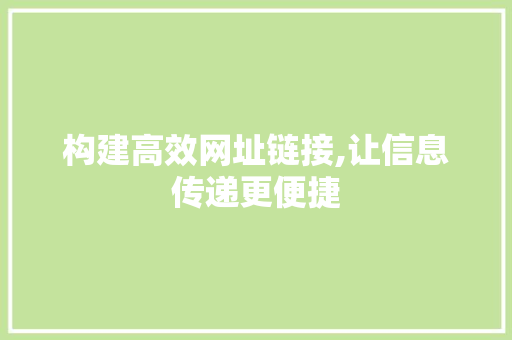 构建高效网址链接,让信息传递更便捷 构建高效网址链接,让信息传递更便捷 神马SEO