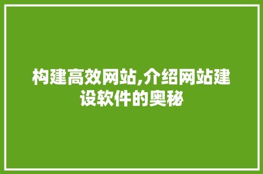构建高效网站,介绍网站建设软件的奥秘 构建高效网站,介绍网站建设软件的奥秘 SEO关键词