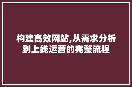 构建高效网站,从需求分析到上线运营的完整流程 构建高效网站,从需求分析到上线运营的完整流程 网站建设公司