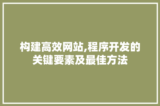 构建高效网站,程序开发的关键要素及最佳方法 构建高效网站,程序开发的关键要素及最佳方法 百度SEO