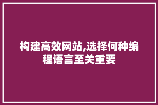 构建高效网站,选择何种编程语言至关重要 构建高效网站,选择何种编程语言至关重要 SEO关键词