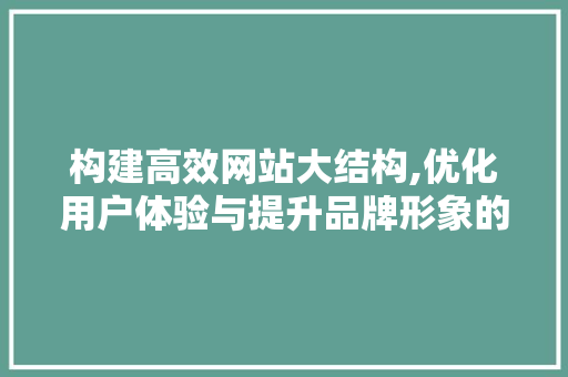 构建高效网站大结构,优化用户体验与提升品牌形象的方法 构建高效网站大结构,优化用户体验与提升品牌形象的方法 神马SEO