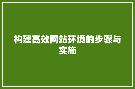 构建高效网站环境的步骤与实施 构建高效网站环境的步骤与实施 网站建设公司