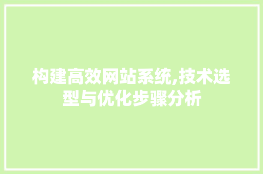 构建高效网站系统,技术选型与优化步骤分析 构建高效网站系统,技术选型与优化步骤分析 网站建设公司