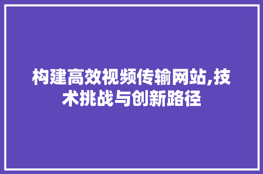 构建高效视频传输网站,技术挑战与创新路径 构建高效视频传输网站,技术挑战与创新路径 网站建设公司