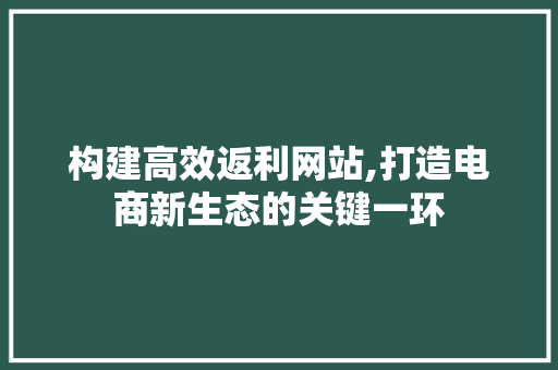 构建高效返利网站,打造电商新生态的关键一环 构建高效返利网站,打造电商新生态的关键一环 必应SEO