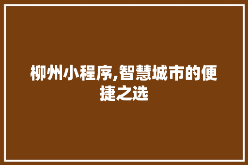 柳州小程序,智慧城市的便捷之选 柳州小程序,智慧城市的便捷之选 百度SEO