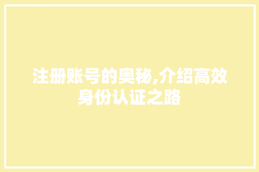 注册账号的奥秘,介绍高效身份认证之路